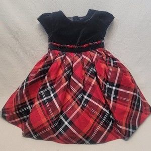 Gymboree velvet cap sleeve dress with tartan skirt size 2T black and red